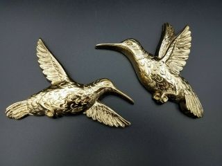 Homco Vintage Hummingbird Wall Plaques; Gold Tone; With Wall Hangers; Set Of 2