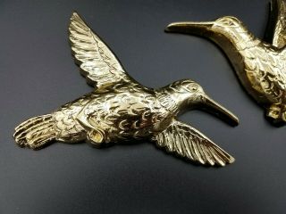 HOMCO Vintage Hummingbird Wall Plaques; Gold Tone; With Wall Hangers; Set of 2 3