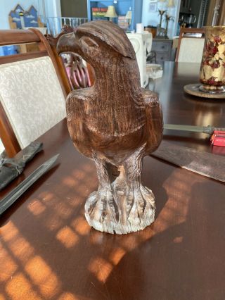 Vintage Hand Carved Iron Wood Eagle Bird Sculpture