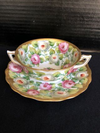 Vintage Cowell And Hubbard Cleveland Two Handle Bouillon Cup And Saucer