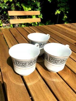 3 White Fine China Tea Cups