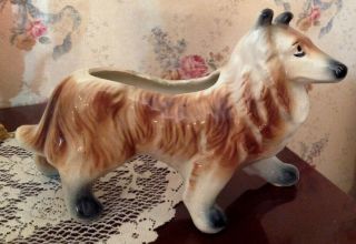 Vintage Japan Mid Century Collie Dog Ceramic Planter 13 1/2 " L X 8 " H,  Vgc