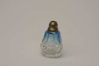 Antique Czech Glass Perfume Bottle Transparent Blue To Clear Cut Stamp In Metal