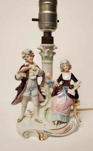 Antique German Porcelain Boudoir Lamp Victorian Figurine Man Woman Gilded 16538