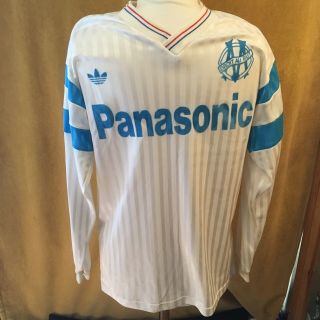 Marseille Om 1990 91 Adidas France Panasonic Waddle Papin Vintage Soccer Ex Con
