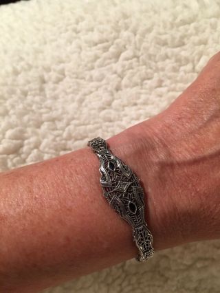 Sterling Silver Antique Filigree Bracelet With Sapphires And Diamonds