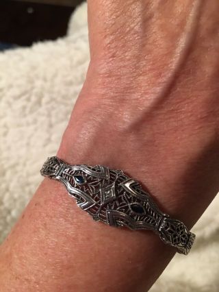 Sterling Silver Antique Filigree Bracelet With Sapphires And Diamonds 2