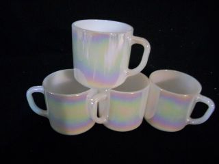 Set Of 4 Federal Glass Moonglow Iridescent Mugs /cups 3 "