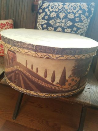 Early Vintage Primitive Big Wooden Round Cheese Box Country Farmhouse Decor 16 "