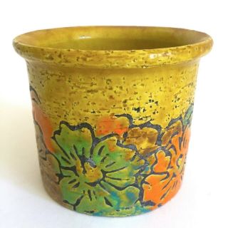 Vtg Mid Century Modern Italian Art Pottery Hand Painted Floral Ceramic Planter