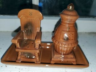 Vintage A Quality 3 Pc Rocking Chair & Stove With Tray S&p Shakers