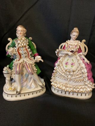 Victorian Pair Antique 7 - 12”” Figurines Crossed Sword Mark Whales China Company