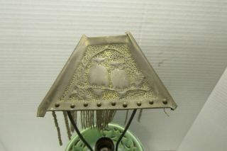Handled tooled vintage arts/crafts Newcomb College? lamp shade with owls brass ? 3