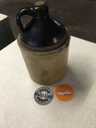 Vintage 1 Gallon Stoneware Moonshine Whiskey Jug Crock - Brown On Beige 1