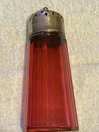 Vintage Victorian Cranberry Glass Muffineer Sugar Shaker Epns Marked Top