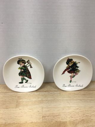 2 Frae Bonnie Scotland 5 " Plates Brownie Downing Ceramics Jh Weatherby Bagpipes