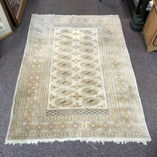 Vintage Tan Color Bokarah Hand Made Wool Rug Carpet 4 