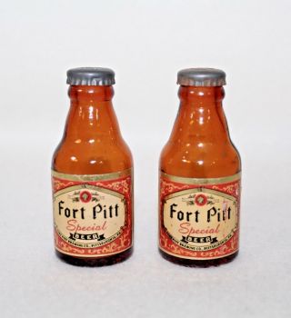 Whimsical Vintage " Fort Pitt Special Beer Bottles " Salt & Pepper Shakers