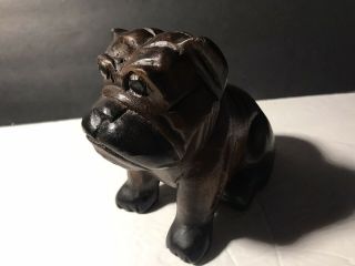 Vintage Mid Century Folk Art Carved Wood Bulldog Dog Statue Figure