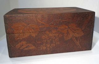 Vintage 11½ " X 7 " X 5¾ " Wood Tchotchke Jewelry Box W/ Carved Designs