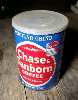 Vtg Chase & Sanborn Coffee Tin Can W/lid Regular Grind 1960 - 1970 