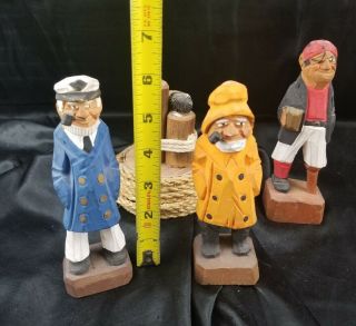 Set Of 4 Hand Carved Wooden Sailor Pirate Figures - Nautical Hand Carved
