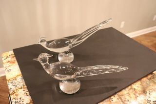Vintage Tiffin Glass Co Large Glass Pheasants U S A Late 1950`s To 60`s