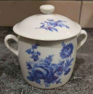 France Rose Toile Sugar Bowl With Lid Handles Blue & White French Porcelain A,