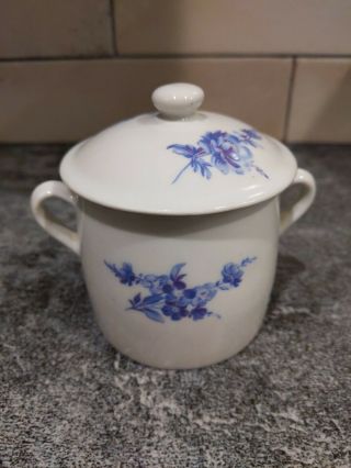 France Rose Toile Sugar Bowl with Lid Handles Blue & White French Porcelain A, 3
