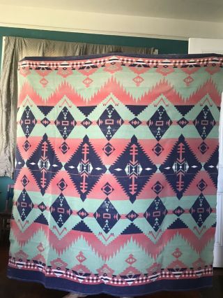 Vintage Beacon Southwestern Camp Blanket Pendleton Colorful Large74 X 140
