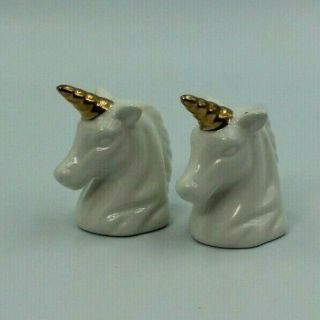 White Unicorns With Gold Horns Salt And Pepper Shaker Set