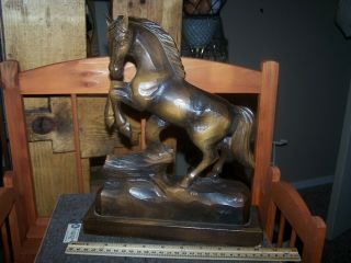 Hand Carved Wooden Stallion Horse Statue Figurine Hard Wood Art