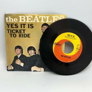 The Beatles ‎ticket To Ride 1965 Mono Vinyl 7 " 45 Rpm Record Picture Sleeve