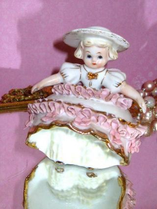 Vintage Geo Z.  Lefton China Figurine - Bloomer Girl Floral And Pink Bow Kw1412