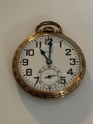 Vintage Elgin B.  W Raymond 21 Jewels Open Face Pocket Watch 10k Gold Filled