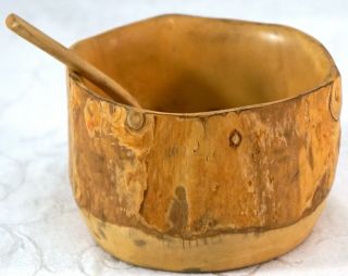 Hand Carved Rustic Maple Wood Bowl And Wooden Spoon