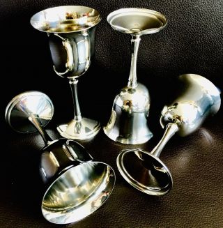 Set Of Six Vintage (1960s) English Silver Plated On Copper 6”/15cm Wine Goblets