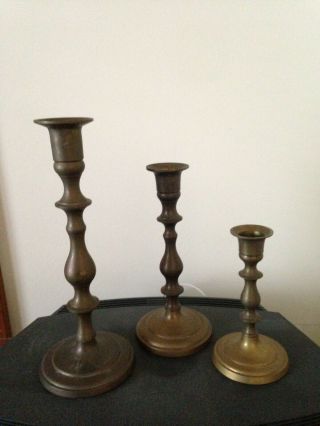 Vintage Brass Candlestick Holders,  Set Of 3,  Made In India