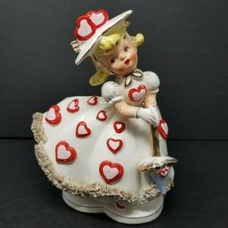 Vintage 1958 Samson Import Co.  Valentine Lady Girl Planter Vase Figurine Marked