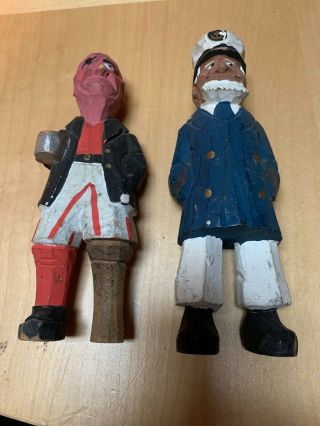 7” Vintage Hand Carved Painted Wooden Sea Captain & Pirate Nautical Figures Set