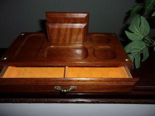 Vintage Centurion Wooden Valet Box With Drawers And Top Holder Yellow Felt
