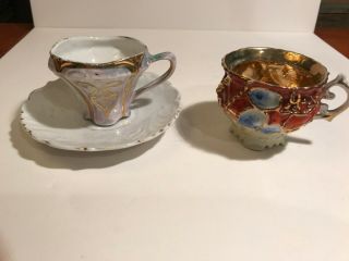 2 Vintage Demi - Tasse Cups,  One With Matching Saucer.
