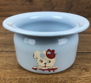 Vintage Blue Enamelware Childs Chamber Pot Graniteware Potty With Dog Decal
