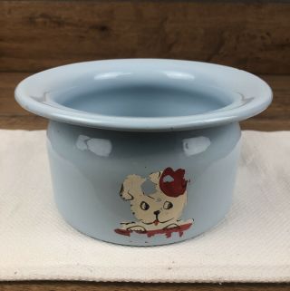 Vintage Blue Enamelware Childs Chamber Pot Graniteware Potty With Dog Decal 2