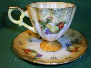 Antique Porcelain ROSSETTI Cup/Saucer Set Fruit Decor Art Fluted Demitasse Japan 2