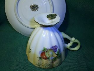 Antique Porcelain ROSSETTI Cup/Saucer Set Fruit Decor Art Fluted Demitasse Japan 3