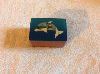 Two Small Wooden Dolphin Boxes Made With Mother Of Pearl Inlay