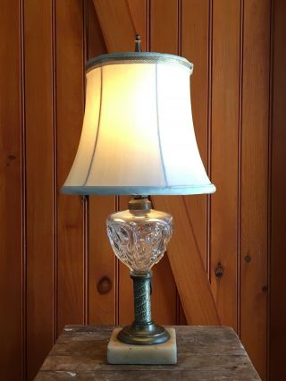 Vintage Marble Brass And Glass Table Lamp
