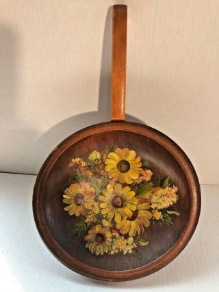 Vintage Munising Hand Carved Hand Painted Wooden Bowl With Handle Daisy Design