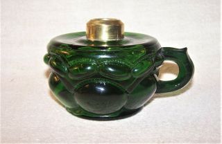 Fine Antique Oil Finger Lamp - Peanut - Green Glass - Estate